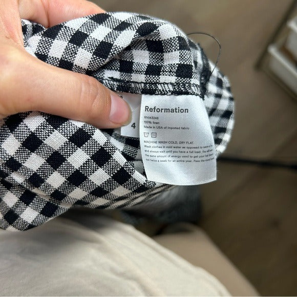 Reformation 100% Linen Black White Checkered Trouser Pant