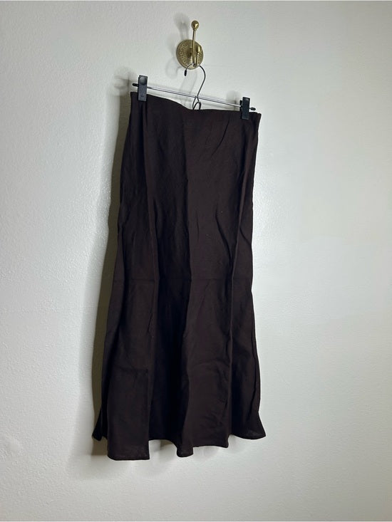 Madewell 100% Linen Chocolate Brown Pull on Slip Skirt
