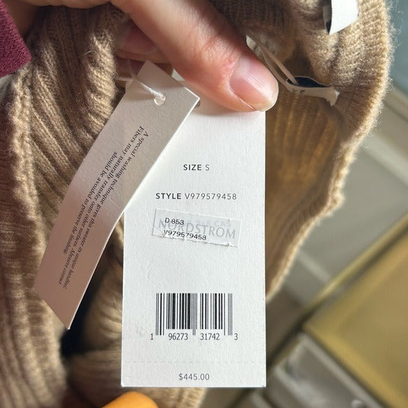 VINCE Cashmere Wool Ribbed Knit Tan Sweater Midi Dress