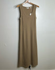 VINCE Cashmere Wool Ribbed Knit Tan Sweater Midi Dress