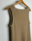 VINCE Cashmere Wool Ribbed Knit Tan Sweater Midi Dress