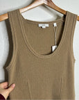 VINCE Cashmere Wool Ribbed Knit Tan Sweater Midi Dress