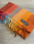 100% Cashmere Striped Multicolor Fringe Scarf Made in Scotland