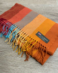 100% Cashmere Striped Multicolor Fringe Scarf Made in Scotland