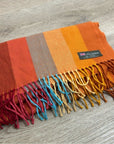 100% Cashmere Striped Multicolor Fringe Scarf Made in Scotland