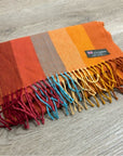 100% Cashmere Striped Multicolor Fringe Scarf Made in Scotland