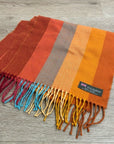 100% Cashmere Striped Multicolor Fringe Scarf Made in Scotland