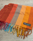 100% Cashmere Striped Multicolor Fringe Scarf Made in Scotland