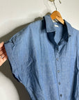 AG 100% Cotton Denim Chambray Button Down Tie Front Short Sleeve Boxy Blouse Top
