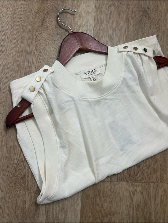 Nation LA 100% Cotton Mikka Gold Button Tank Top in Cream