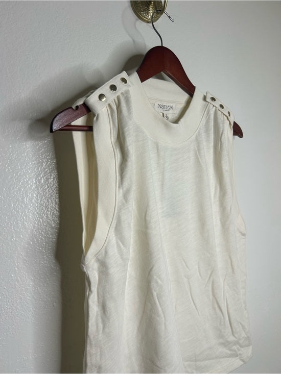 Nation LA 100% Cotton Mikka Gold Button Tank Top in Cream