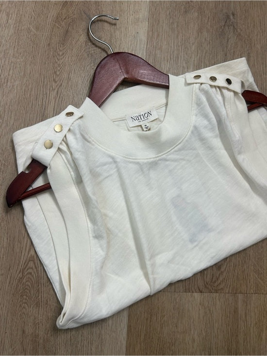Nation LA 100% Cotton Mikka Gold Button Tank Top in Cream