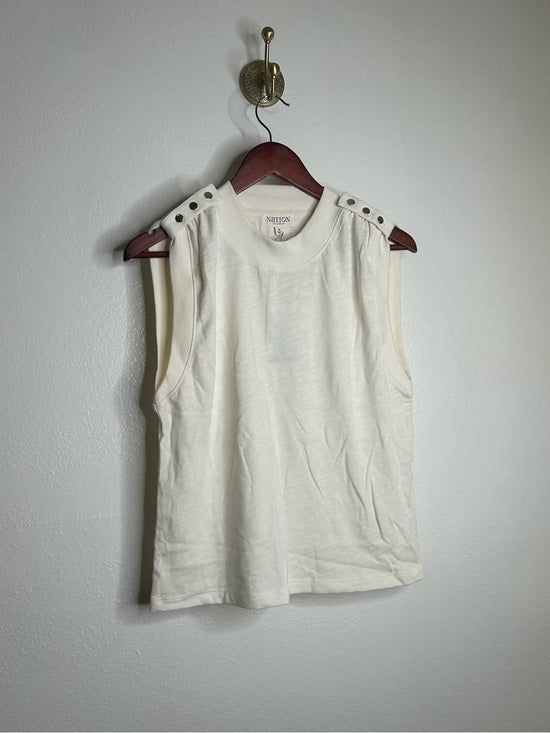 Nation LA 100% Cotton Mikka Gold Button Tank Top in Cream