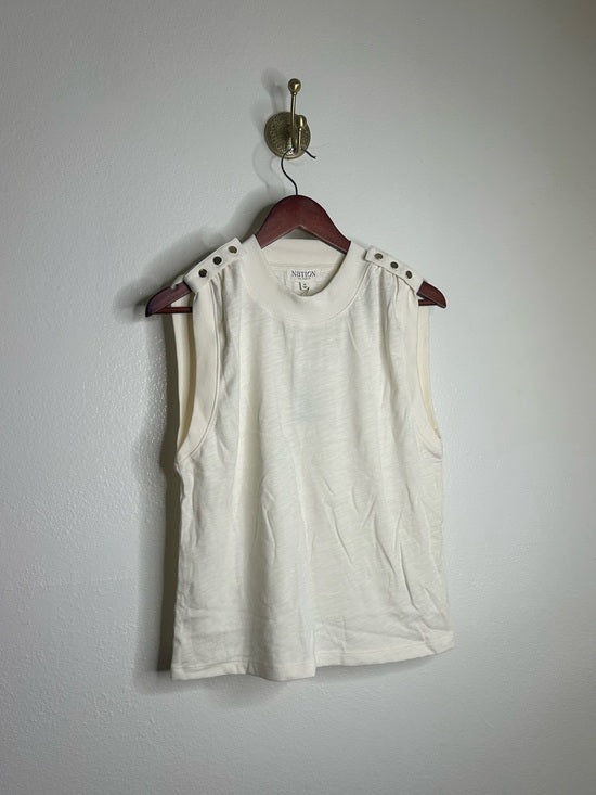 Nation LA 100% Cotton Mikka Gold Button Tank Top in Cream