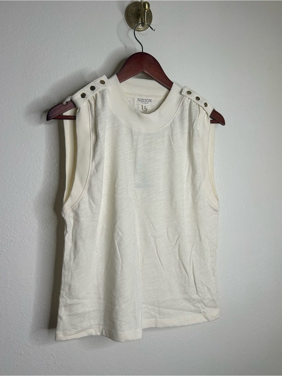 Nation LA 100% Cotton Mikka Gold Button Tank Top in Cream