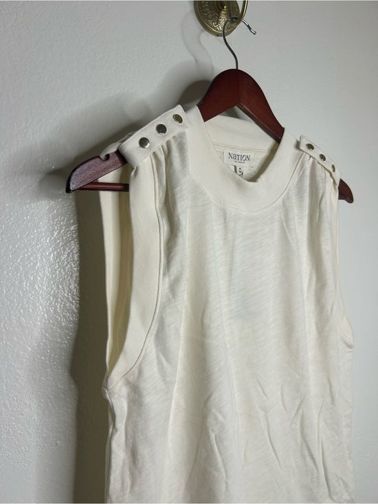 Nation LA 100% Cotton Mikka Gold Button Tank Top in Cream