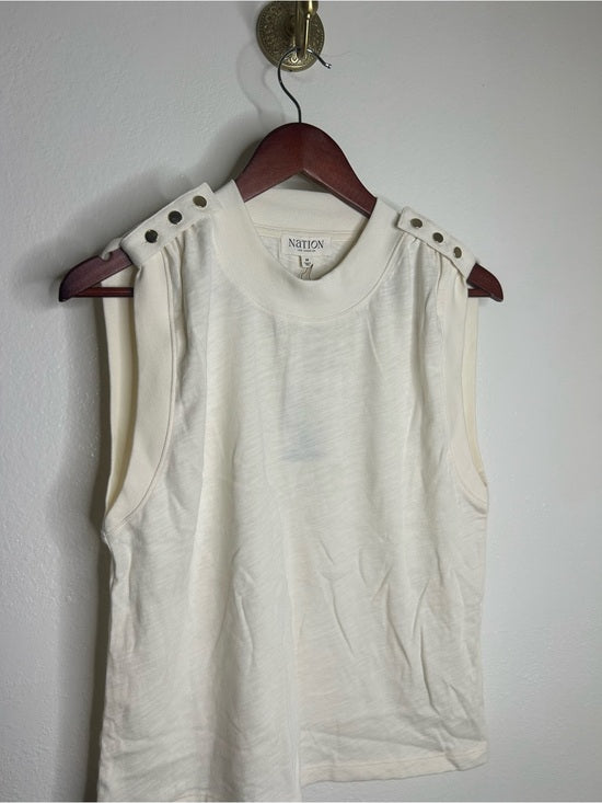 Nation LA 100% Cotton Mikka Gold Button Tank Top in Cream