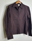 Ex Voto 100% Cotton Chocolate Brown Button Down Long Sleeve Blouse