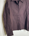 Ex Voto 100% Cotton Chocolate Brown Button Down Long Sleeve Blouse