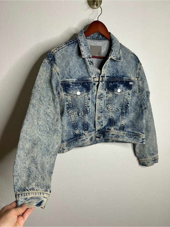 Ag Adriano Goldschmied AG 100% Cotton Rigid Denim Acid Wash Cropped Trucker Style Jacket - Cotton, Denim