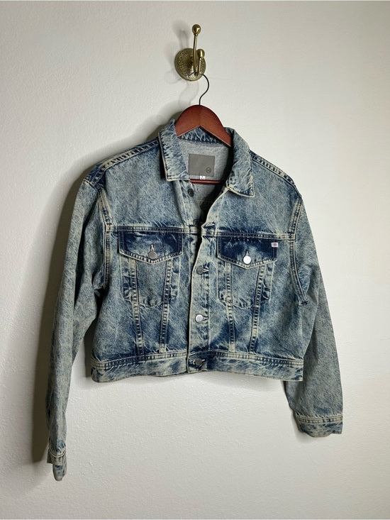 Ag Adriano Goldschmied AG 100% Cotton Rigid Denim Acid Wash Cropped Trucker Style Jacket - Cotton, Denim