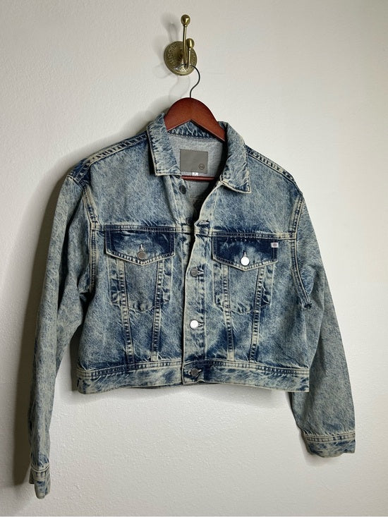Ag Adriano Goldschmied AG 100% Cotton Rigid Denim Acid Wash Cropped Trucker Style Jacket - Cotton, Denim