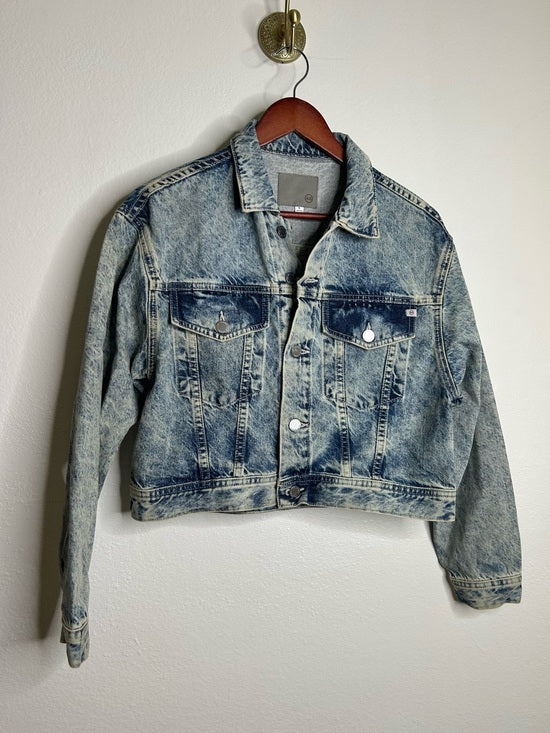 Ag Adriano Goldschmied AG 100% Cotton Rigid Denim Acid Wash Cropped Trucker Style Jacket - Cotton, Denim