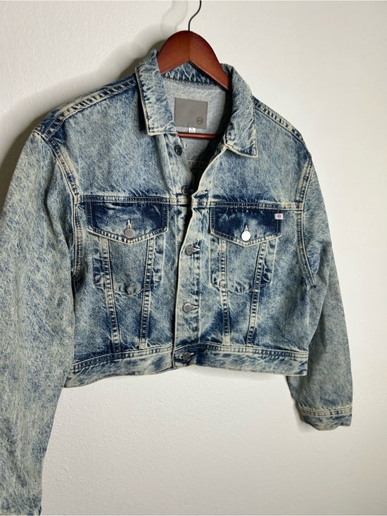 Ag Adriano Goldschmied AG 100% Cotton Rigid Denim Acid Wash Cropped Trucker Style Jacket - Cotton, Denim