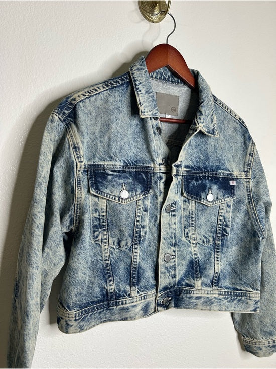 Ag Adriano Goldschmied AG 100% Cotton Rigid Denim Acid Wash Cropped Trucker Style Jacket - Cotton, Denim