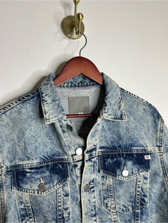 AG 100% Cotton Rigid Denim Acid Wash Cropped Trucker Style Jacket
