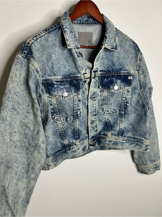 AG 100% Cotton Rigid Denim Acid Wash Cropped Trucker Style Jacket