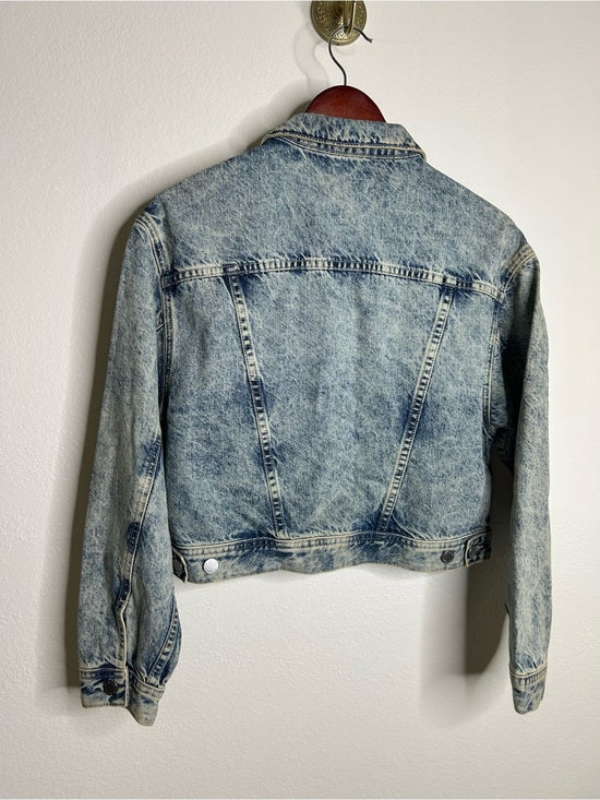 AG 100% Cotton Rigid Denim Acid Wash Cropped Trucker Style Jacket