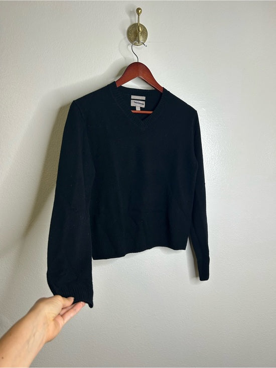 J. Crew 100% Cashmere High V - Neck Black Lightweight Sweater
