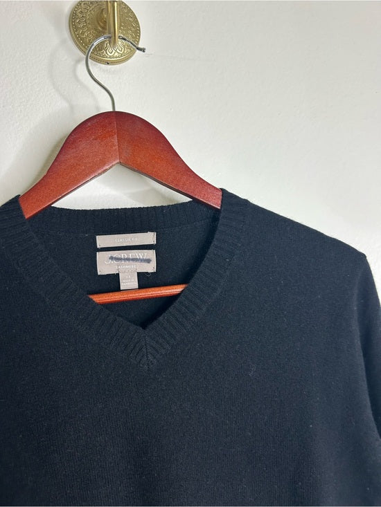 J. Crew 100% Cashmere High V - Neck Black Lightweight Sweater