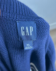 GAP 100% Cotton Navy Cream Striped Polo V - Neck Thick Knit Oversized Sweater