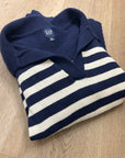 GAP 100% Cotton Navy Cream Striped Polo V - Neck Thick Knit Oversized Sweater
