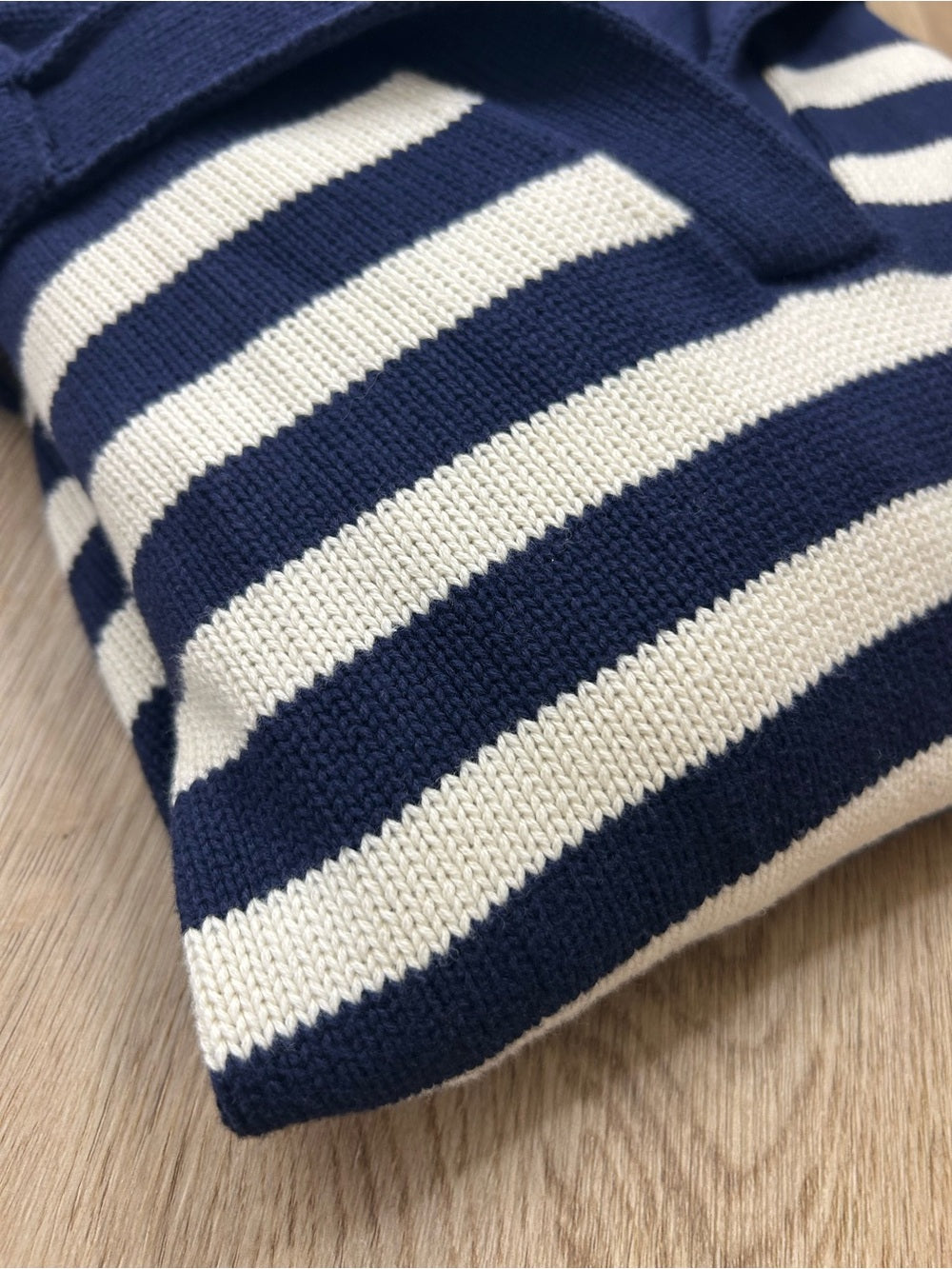 GAP GAP 100% Cotton Navy Cream Striped Polo V - Neck Thick Knit Oversized Sweater - Cotton