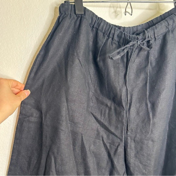 Reformation 100% Linen Black Straight Leg Drawstring Trouser Pant