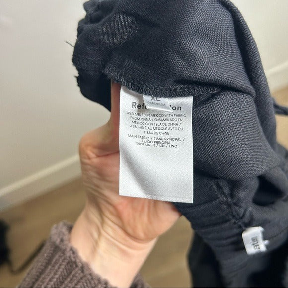 Reformation 100% Linen Black Straight Leg Drawstring Trouser Pant
