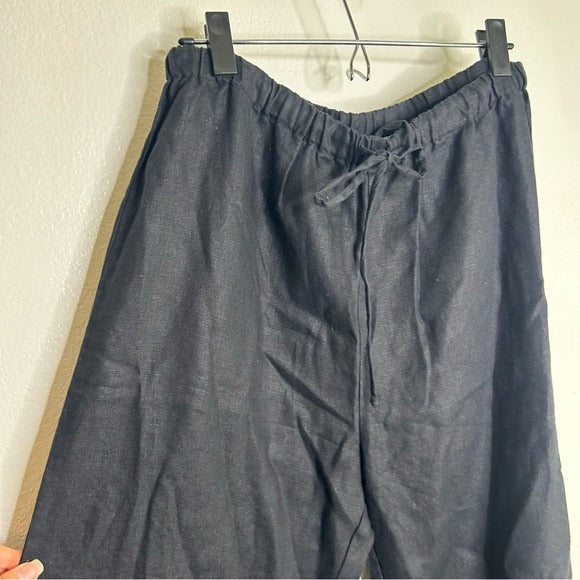 Reformation 100% Linen Black Straight Leg Drawstring Trouser Pant