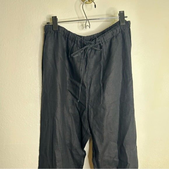 Reformation Reformation 100% Linen Black Straight Leg Drawstring Trouser Pant - Linen