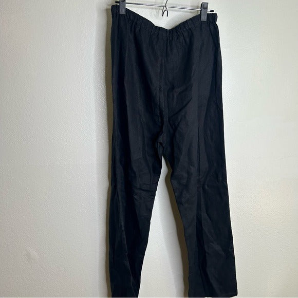 Reformation 100% Linen Black Straight Leg Drawstring Trouser Pant