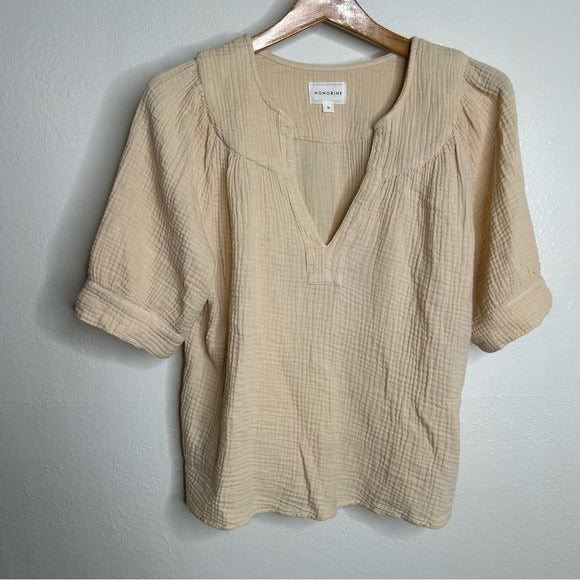 Honorine 100% Cotton Gauze Short Sleeve Puff Sleeve Top
