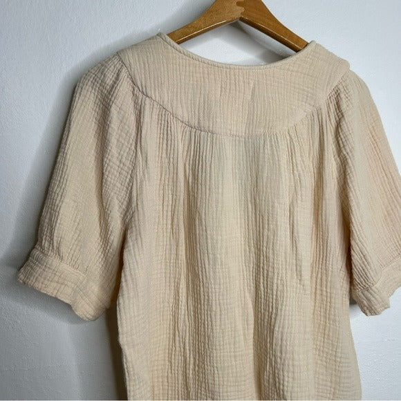 Honorine 100% Cotton Gauze Short Sleeve Puff Sleeve Top