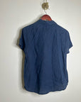 Tommy Bahama 100% Linen Navy Blue Short Sleeve Collared Button Down Top