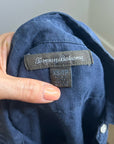 Tommy Bahama 100% Linen Navy Blue Short Sleeve Collared Button Down Top