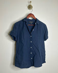 Tommy Bahama 100% Linen Navy Blue Short Sleeve Collared Button Down Top