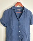 Tommy Bahama 100% Linen Navy Blue Short Sleeve Collared Button Down Top