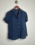 Tommy Bahama 100% Linen Navy Blue Short Sleeve Collared Button Down Top