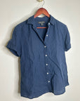Tommy Bahama 100% Linen Navy Blue Short Sleeve Collared Button Down Top
